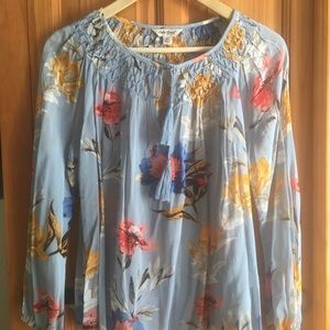 Lucky Brand smocked long sleeve blouse